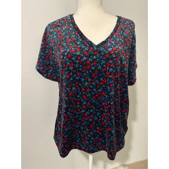 Loft Floral Velvet Dolman sleeve v- neck top M - Picture 2 of 6